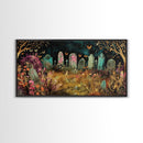 Colorful Haunted Grave Yard In The Spring Time, Framed Canvas Print, Spooky Wall Art, Halloween Spooky Season Decor