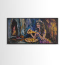 The Princess and the Pizza, Framed Canvas Print, Funny Decor, Funny Art