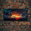 Abstract art deco sunset canvas print, sunset over the vast ocean, living room art