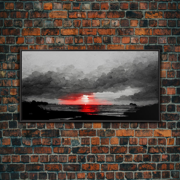 Creepy  Blood moon canvas print, dark fantasy art, black and white art, Halloween, spooky art, horror landscape art, photo 2 of 9