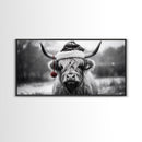 Highland Cow Wearing Santa Hat, Festive and Fun Framed Canvas Print for Holiday Wall Art, Living Room or Bedroom Decor