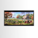 Tranquil Farm Scene with Red Barn and Tractor, Idyllic Rural Art, Framed Canvas Print, Country Wall Decor, Living Room Decoration