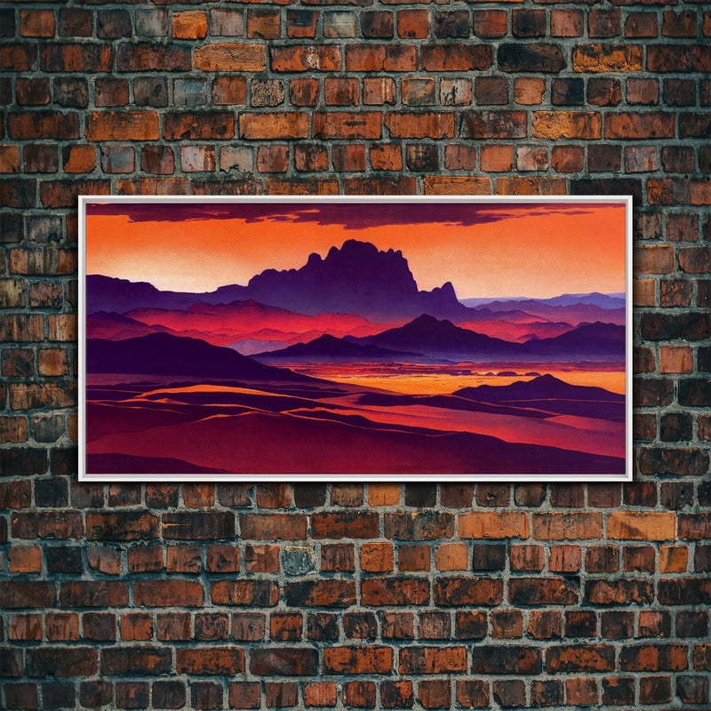 Arizona Desert Landscape at Sunset, Vaporwave Style Landscape, Cool Office Art, Ready To Hang Framed Canvas Print, Oversize Wall Art