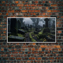Moss Covered Cemetary, Haunted Graveyard Photography, Halloween Decor, Framed Canvas Print, Halloween Wall Art