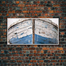 Photo Of An Old Wooden Boat With Peeling Paint, Framed Canvas Print, Nautical Wall Art, Lakehouse Decor