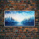 A Winter Scene, Framed Canvas Print, Mosaic Style Painting Print, Stained Glass Style Art, Above Mantle Art, Living Room Decor