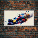 Graffiti Art, Formula One, F1 Race  Car Splatter Paint Art, Framed Canvas Print