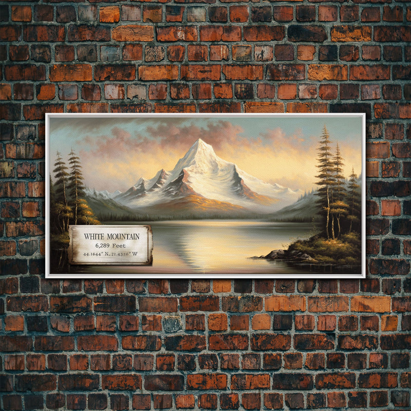 White Mountain, Travel Poster Wall Art, Framed Canvas Print, American Mountains, Mountain Landscape Painting, Mountains of New Hampshire