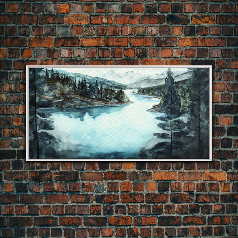 Blue Lake Art | Framed Canvas Print | Blue Lake Painting | Lake House Decor | Guest Room Landscape Painting | Crater Lake Painting