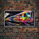 Subway car graffiti art, wall decor, train box car, ready to hang canvas print wall art, rainbow train wall art