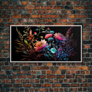 Wild Flower Art, Black Background, Framed Canvas Print, Canvas Art, Mother's Day, Watercolor Painting of Flowers on Canvas, Living Room Art
