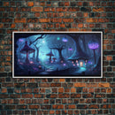 Magical Mushroom Fantasy Forest Wall Art, Framed Canvas Print, Game Room Art, Fantasy Decor