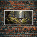 SlightlyScorched Framed Canvas Print Emerald Green Fantasy Forest, Mountain Forest Lake Landscape Minimalist Modern Art Nature Wall Decor