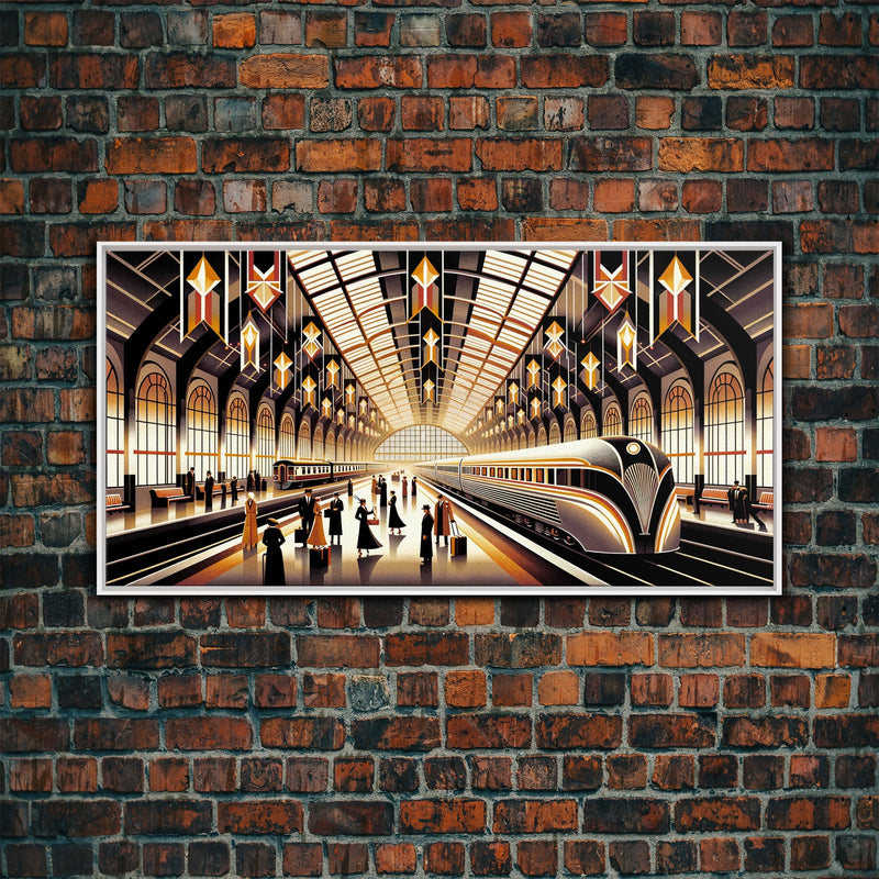 Art Deco Train Station - Retro Decor - Framed Canvas Print - Subway Art - Art Deco Pattern - Unique Retro Wall Art - Gift For Him