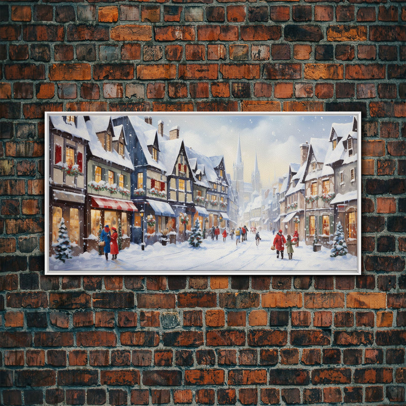 Winter Wonderland - Quaint European Village at Christmas Time - Framed Canvas Print - Christmas Decor