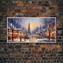 Christmas Centerpiece Wall Art - Framed Canvas Print - Winter Wonderland Victorian Village Decorated for Christmas Canvas Wall Art