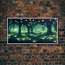 Fireflies At Night In A Fantasy Forest,  Framed Ready To Hang Canvas Print, beautiful wall art, guest room decor