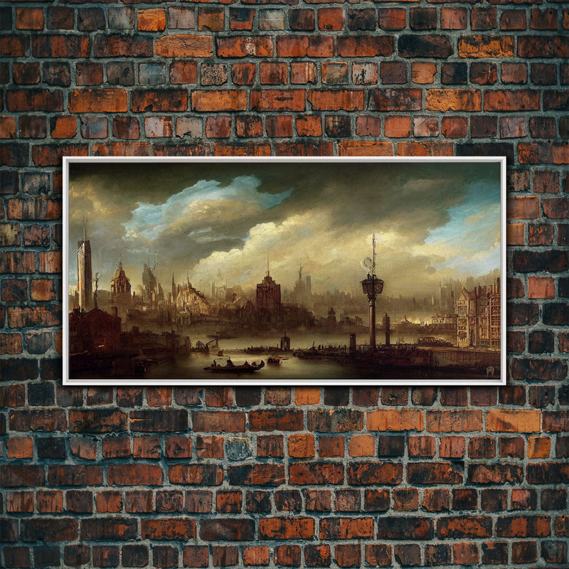 Victorian Steampunk Cityscape, Concept Art, Ready To Hang Canvas Print, Framed Wall Art