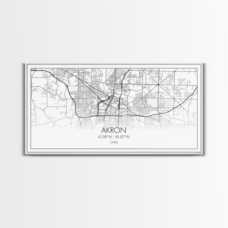 Akron Street Map, Ohio Map, Map Print, Modern Art, Wall Art, Canvas Print, Wall Hanging, Office Wall DÃ©cor, Couples Gift, City Map Canvas