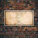 Vintage Bali Indonesia City Map Wall Art Canvas Print, Distressed Style Bali Map, Framed Wall Art, Cool Bali Travel Wall Art, Office Art