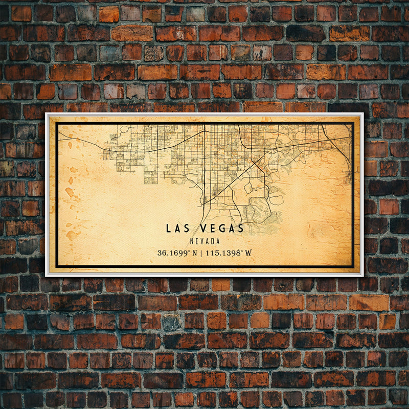 Old Las Vegas City Map Wall Art Canvas Print, Vintage Style Las Vegas Map, Framed Wall Art, Cool Las Vegas Nevada Wall Art, Office Decor