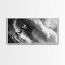 Pirate Surf - Framed Canvas Print - Black & White Photography Style Wall Art - Skull and Cross Bones Wall Art - Manly Decor - Mancave