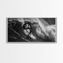 Surfer Waving A Skull and Crossbones Flag While Surfing - Framed Canvas Print - Cool Modern Art - Office / Mancave Decor Gift For Him