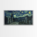 Haunted Graveyard Framed Canvas Print, Starry Night Van Gogh Inspired Halloween Decor, Spooky Vibes Halloween Gift