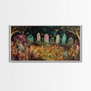 Colorful Haunted Grave Yard In The Spring Time, Framed Canvas Print, Spooky Wall Art, Halloween Spooky Season Decor