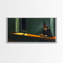 Sad Old Witch Having Some Pancakes, Funny Halloween Art, Framed Canvas Print, Liminal Art