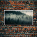 Foggy pine forest, Canadian forest art, framed canvas print, farmhouse decor, misty forst landscape