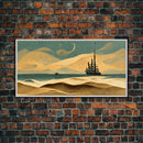 Art deco canvas print, pirate ship at sea beyond the sand dunes, living room wall art