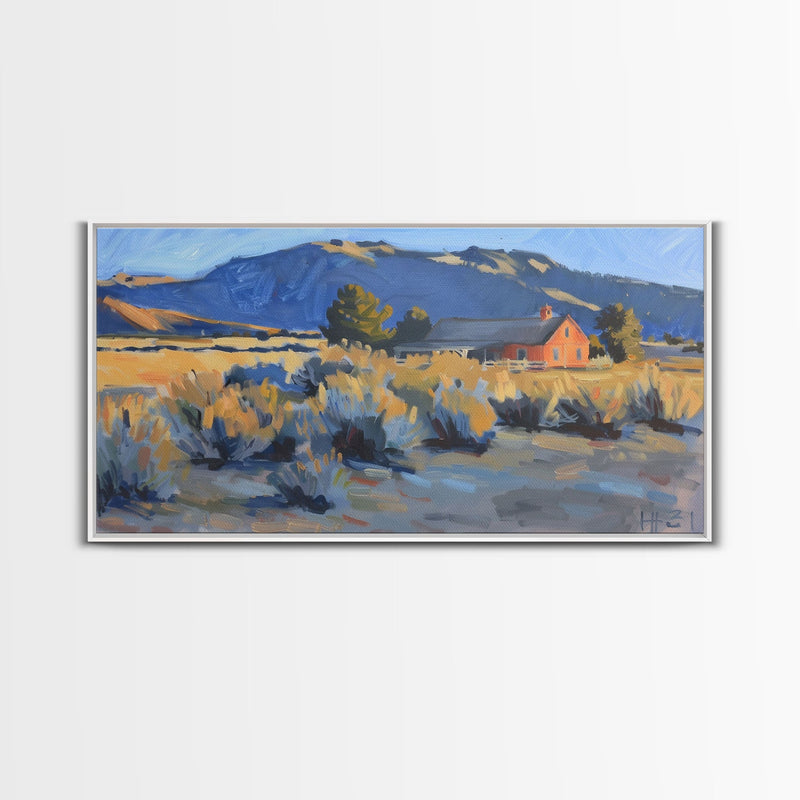 Rustic Cabin in Open Field, Framed Canvas Print, Ideal for Living Room Art, Country Style Home Decor, Cozy Bedroom Wall Art