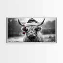 Highland Cow Wearing Santa Hat, Festive and Fun Framed Canvas Print for Holiday Wall Art, Living Room or Bedroom Decor