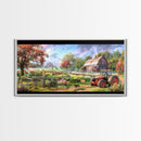 Tranquil Farm Scene with Red Barn and Tractor, Idyllic Rural Art, Framed Canvas Print, Country Wall Decor, Living Room Decoration