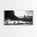 Western Riders Traversing Desert Valley, Captivating Framed Canvas Print, Wall Art for Living Room or Bedroom, Unique Decor