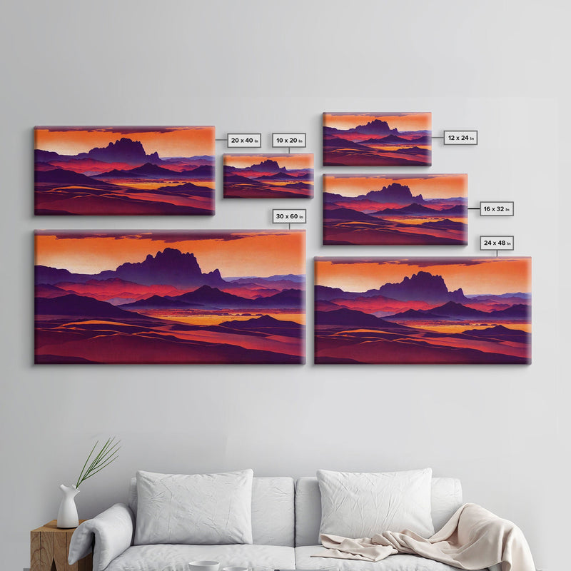 Arizona Desert Landscape at Sunset, Vaporwave Style Landscape, Cool Office Art, Ready To Hang Framed Canvas Print, Oversize Wall Art