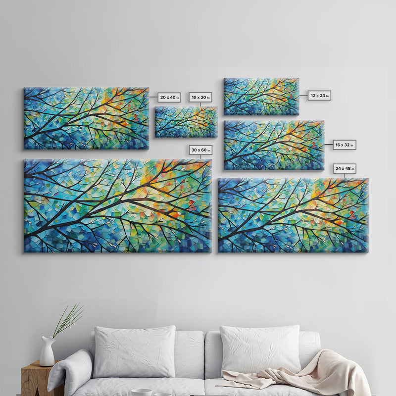 Beautiful Impasto Style Tree Branch& Leaves Canvas Print, Framed Wall Art, Above Sofa Art, Air BNB Decor, Framed Wall Decor, Centerpiece Art