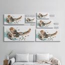 Flying owl with trees, leaves, forest double exposure, nature animal, owl illusion art, wrapped framed canvas print, office wall art