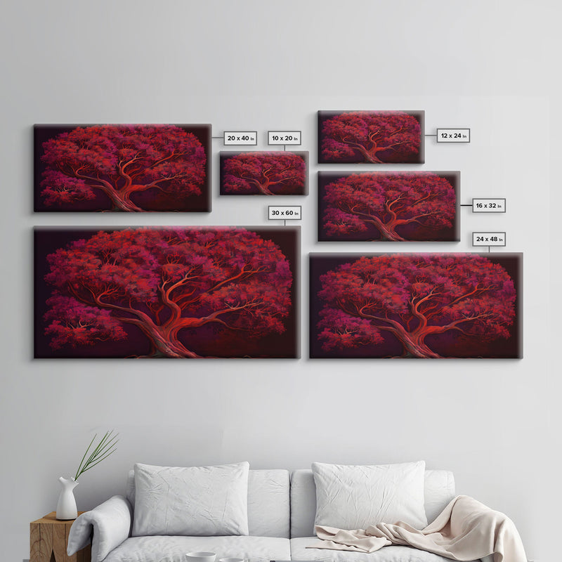 Blood red tree, fantasy horror art, framed canvas print