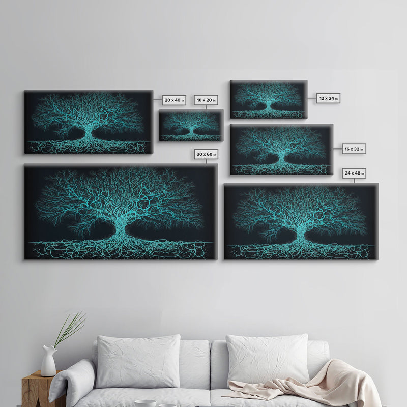 Wire Frame Yggdrasil Tree of Life, Framed Canvas Print, Canvas Art, Wall Art For Vikings, Gift For Him