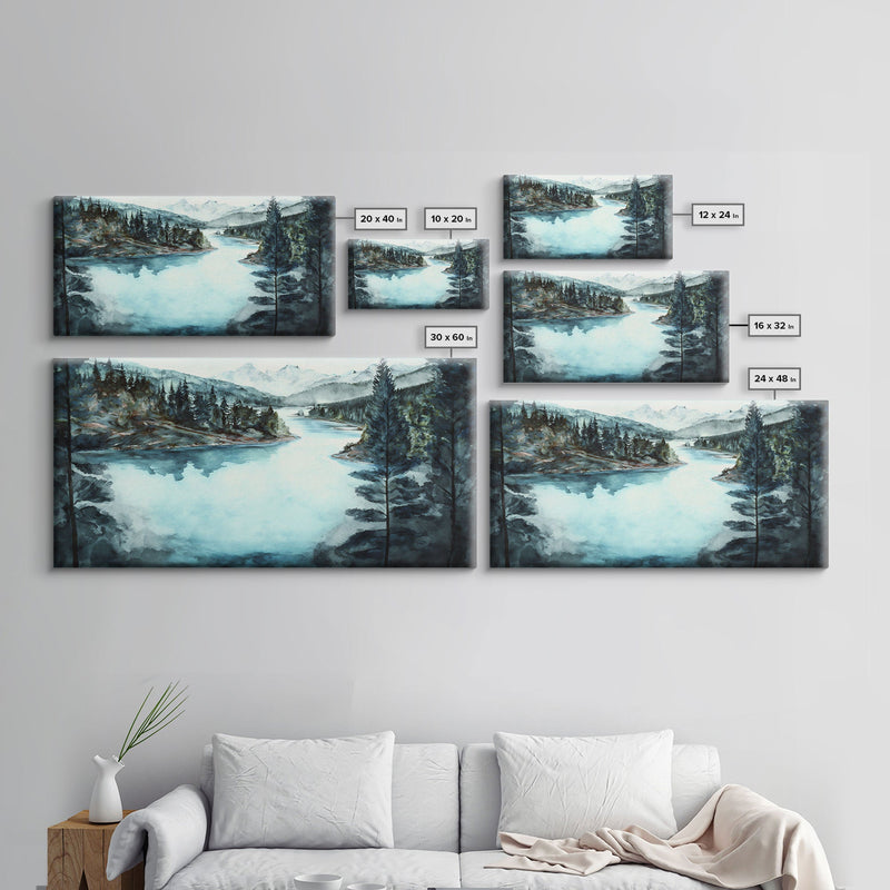 Blue Lake Art | Framed Canvas Print | Blue Lake Painting | Lake House Decor | Guest Room Landscape Painting | Crater Lake Painting