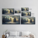 Snowy Forest Canvas Print, Scenic nature landscape, winter art, sunlight shining through the trees, Framed Wall Art