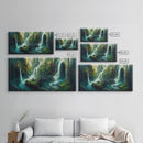 Waterfall wall art, canvas print, giclee, fantasy wall art, water color, nature wall decor, water landscape art, serenity art