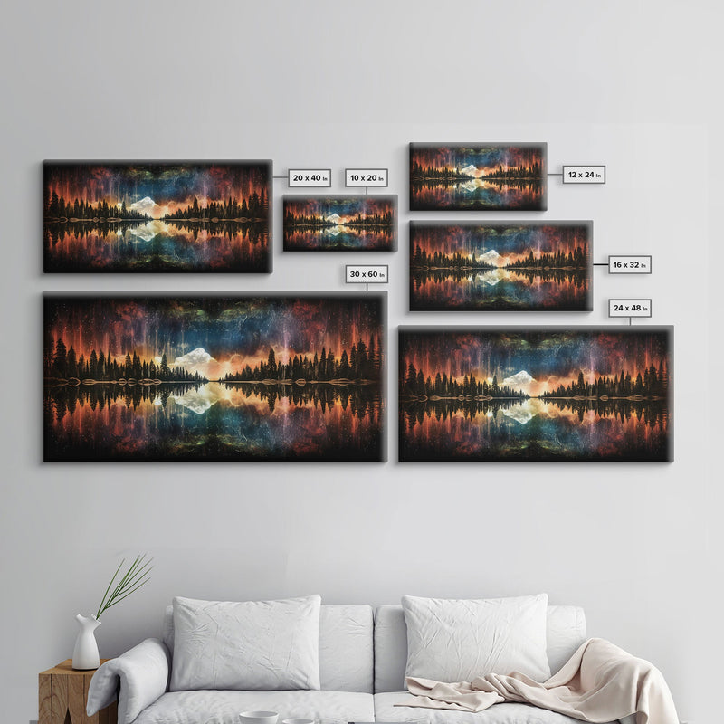 Vibrant Landscape Wall Art, Reflection Wall Decor, Abstract Art Print, Panoramic Wall Decor, Canvas Print, Wall Art, Framed Canvas Art