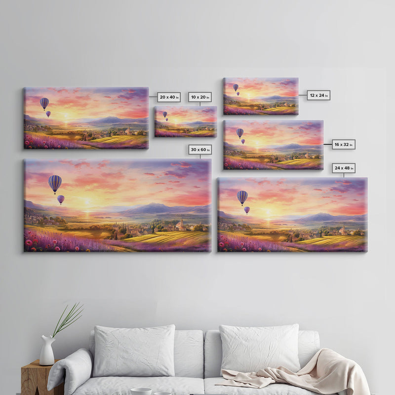 Beautiful Fields of Lavender, Framed Canvas Print, Wall Art, Boho Wall Decor, Sunset Painting, French Countryside, Farmhouse Art