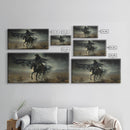 Ghost Cowboy Art, Framed Canvas Print, Halloween art, spooky decor, cowboy art, western decor, grim reaper on a horse in the desert