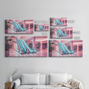 The Mall Before Opening On A Saturday Morning, Framed Canvas Print, Retro Vaporwave Aesthetic 1980s Vibes Wall Art