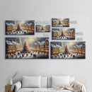 Retro Style Christmas Canvas Print | Framed Canvas Print | Christmas Village | Winter Wonderland | Impasto Style Painting | Seasonal Decor