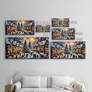 Retro Style Christmas Canvas Print | Framed Canvas Print | Christmas Village | Winter Wonderland | Impasto Style Painting | Seasonal Decor